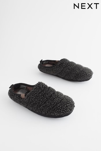 Charcoal Grey Padded Borg Mule Slippers (561646) | £18