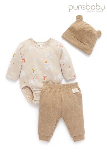 Purebaby 3 Piece Bodysuit, Leggings and Hat Baby Gift Set (561700) | £33