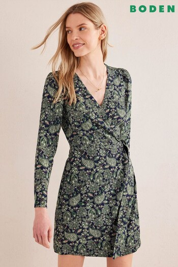 Boden Green Mini Wrap Ruched Sleeve Dress (561711) | £98