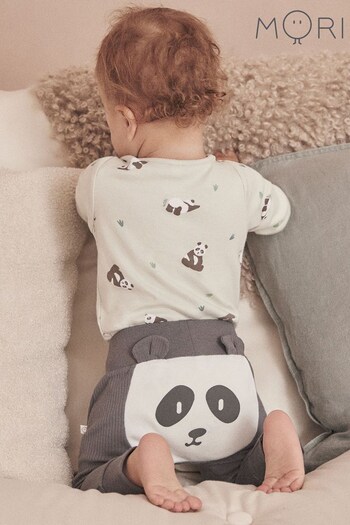 Mori Organic Cotton & Bamboo Panda Ribbed Joggers Grey (561720) | £24