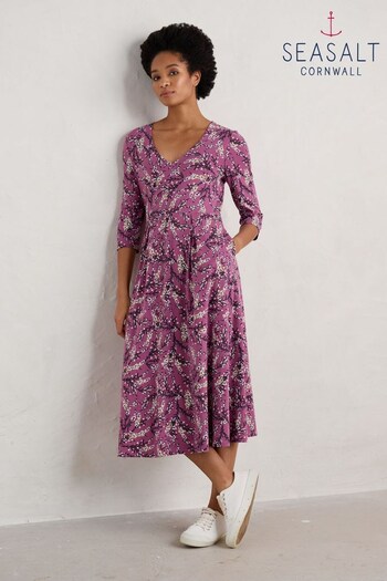 Seasalt Cornwall Purple Helena V-Neck Jersey Midi Dress (561737) | £70