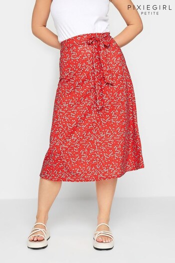 PixieGirl Petite Red Ditsy Belted Midi Skirt (561859) | £25