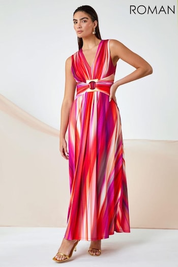 Roman Pink Ombre Buckle Stretch Maxi Dress organic (562031) | £135