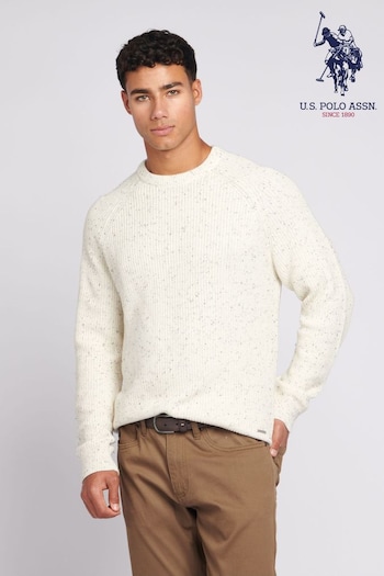 U.S. Polo 6-5 Assn. Mens Cream Fisherman Nepp Knitted Jumper (562051) | £70