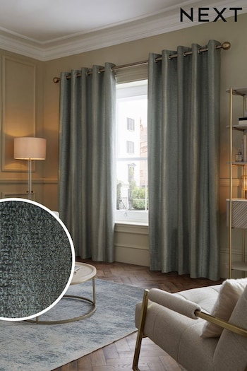 Teal Blue/Bronze Metallic Stripe Eyelet Lined Curtains (562073) | £90 - £180