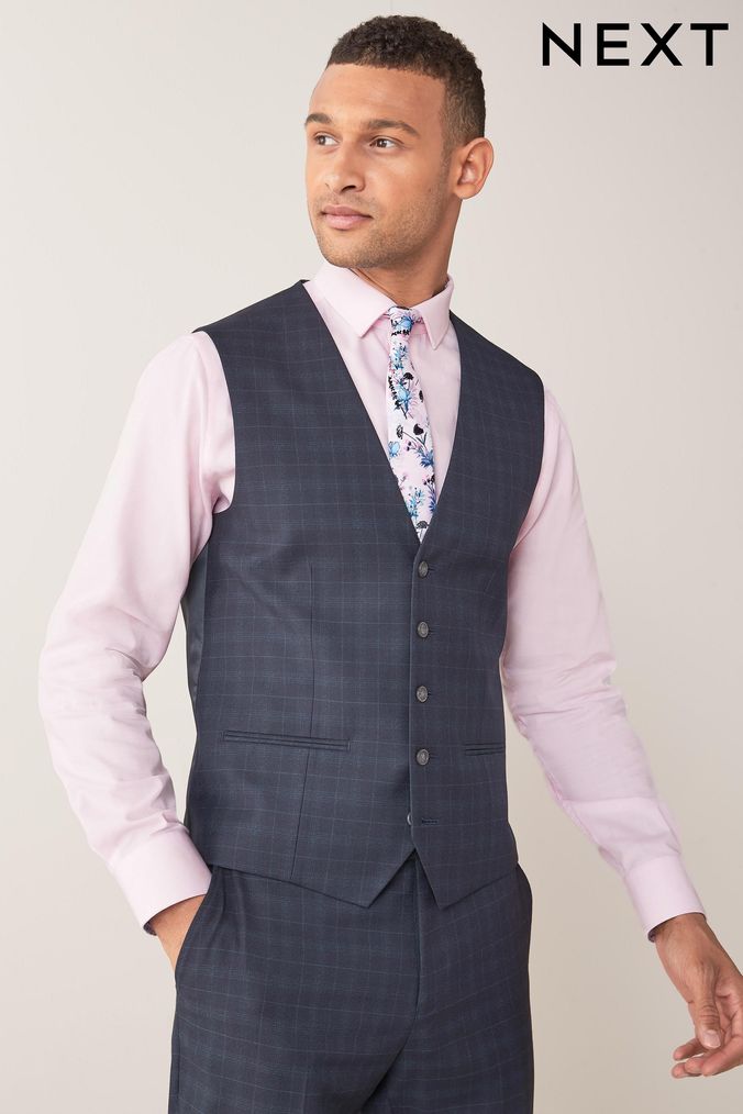 Mens blue on sale suit grey waistcoat