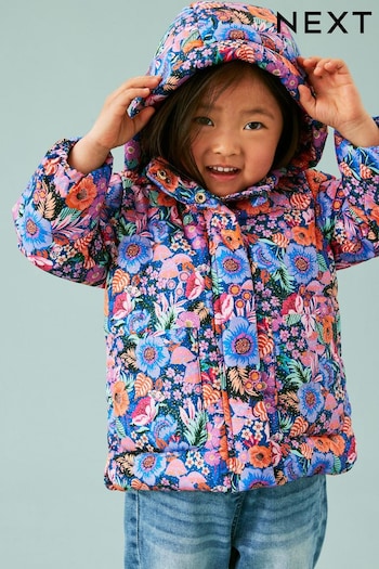 Navy Floral Shower Resistant Printed Padded Coat (3mths-7yrs) (562225) | £28 - £32