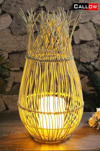 Callow Natural Rattan Effect Outdoor Solar Lantern with LED Candle (562524) | £50