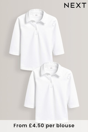White 2 Pack Cotton Stretch 3/4 Sleeve Jersey Blouses (3-16yrs) (563272) | £9 - £18