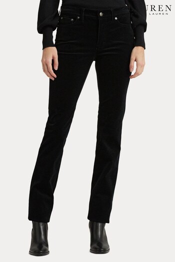 Lauren Ralph Lauren Black Stretch Corduroy Mid Rise Straight Trousers (563275) | £159