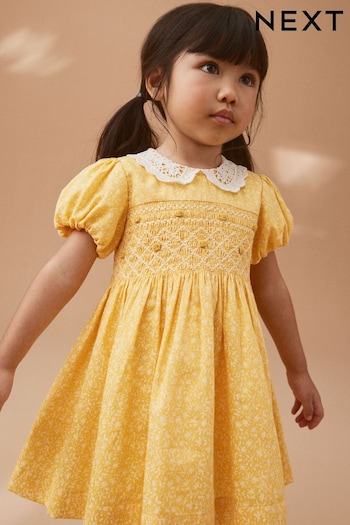 Yellow Lace Collar Shirred Dress PLEASURES (3mths-8yrs) (563351) | £21 - £27