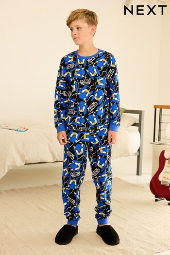 Sonic Blue/Black Soft Touch Fleece with Elastane Pyjamas (3-14yrs) (563364) | £18 - £24
