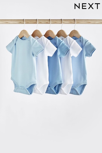 Blue/White 5 Pack Plain Baby Bodysuits (563773) | £10 - £12