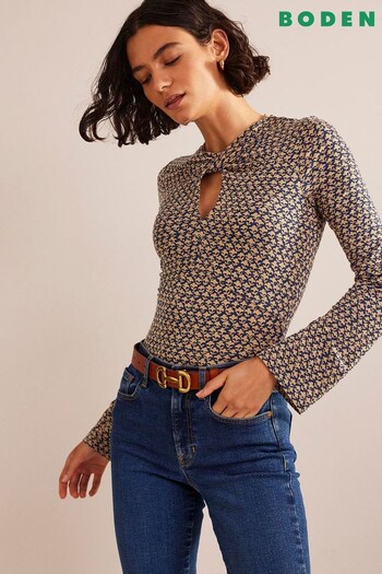 Boden Brown Knot Front Flare Sleeve Top (563836) | £48