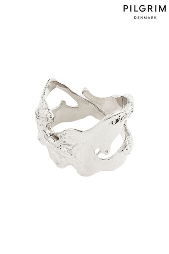 PILGRIM Silver Plated Compass Organic Shaped Ring Adjustable (564289) | £28