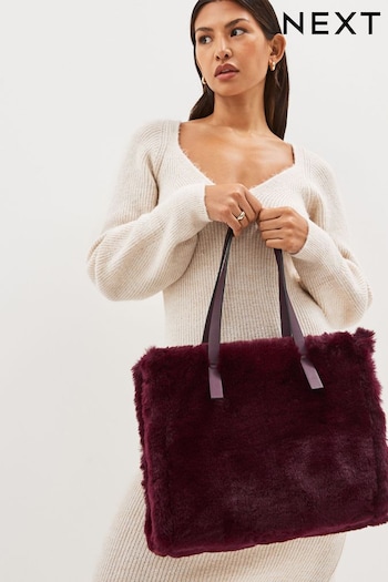 Berry Red Faux Fur Shopper Bag (564404) | £38