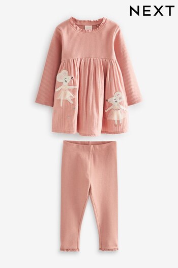 Pink Appliqué Jeans Dress & Legging Set (3mths-7yrs) (564428) | £17 - £21