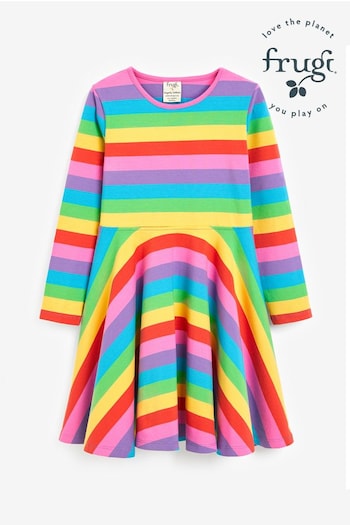 Frugi Pink Organic Cotton Rainbow Full Skirt Skater Dress (564639) | £29 - £30