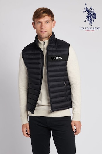 U.S. aylin4054s1 Polo Assn. Mens Lightweight Quilted Tape Black Gilet (564767) | £85