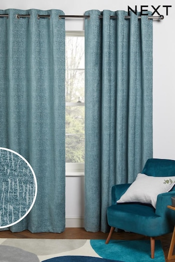 Teal Blue Next Heavyweight Chenille Eyelet Lined Curtains (564795) | £60 - £175