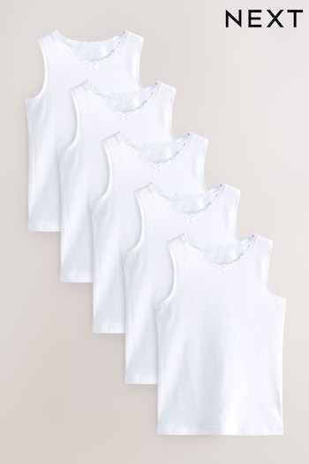White Lace Trim Vest 5 Pack (1.5-16yrs) (564915) | £10 - £14