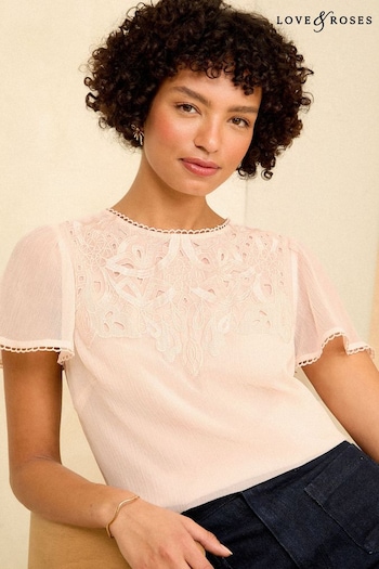 Gifts For Pets Pink Cutwork Flutter Sleeve Shell Top (564997) | £42
