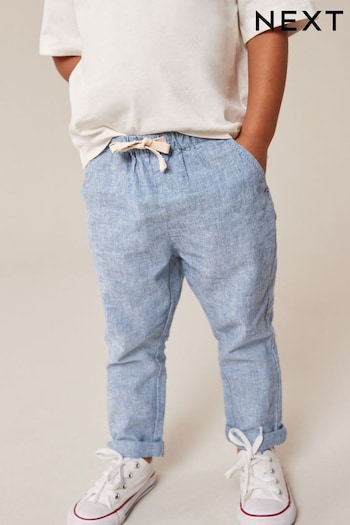 Chambray Blue Linen Blend Pull-On Trousers leggings (3mths-7yrs) (565053) | £8 - £10