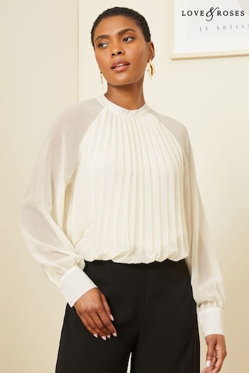 Love & Roses Ivory White Chiffon Pleated Blouse (565091) | £39