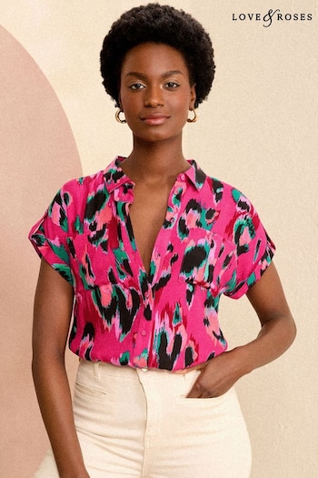 Love & Roses Pink Petite Roll Sleeve Utility Shirt (565169) | £35