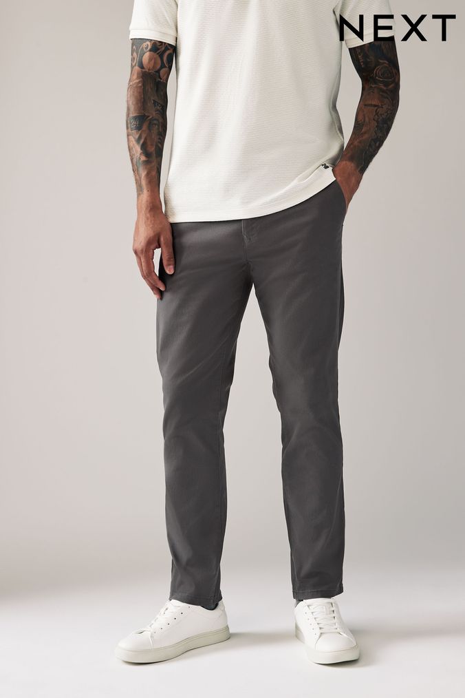 Dark Grey Slim Stretch Chino Trousers (565748) | £24