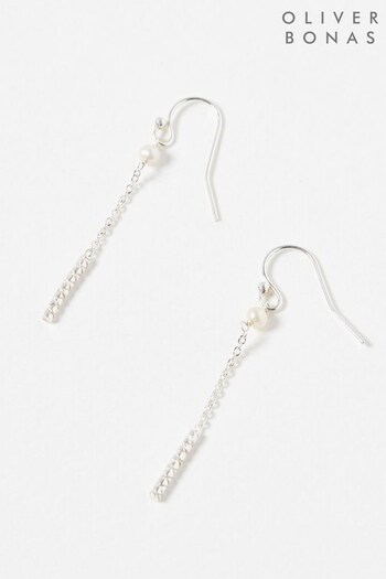 Oliver Bonas Gaia Bar & Pearl Section Y Drop White Earring (565766) | £32