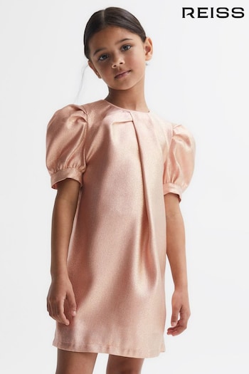 Reiss Pink Lexi Junior Metallic Puff Sleeve Dress (565790) | £65
