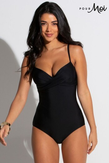 Pour Moi Black Lightly Padded Underwired Twist Front Control Swimsuit (565860) | £48