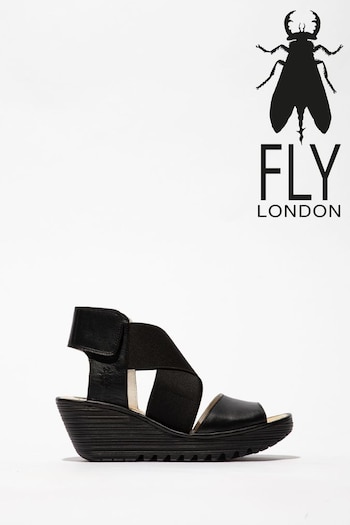 Fly London White Yuba Wedge Schwarz Sandals (565987) | £105