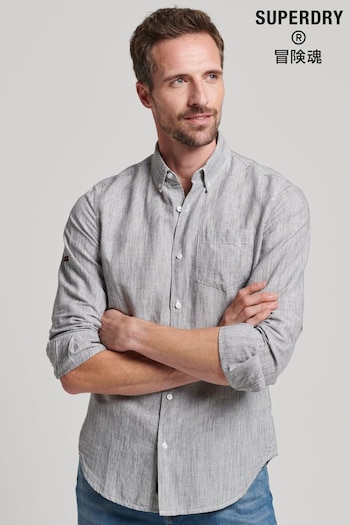 Superdry Grey Organic Cotton Studios Linen Button Down Shirt (565994) | £50