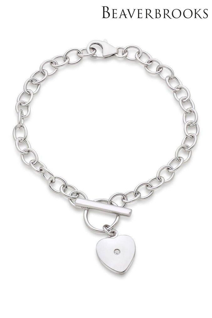 Beaverbrooks Childrens Mini B Sterling Silver Tone Diamond Heart Bracelet (566028) | £70