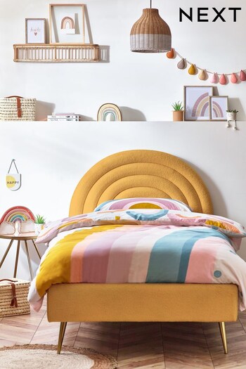 Soft Cosy Boucle Ochre Yellow Rainbow Kids Upholstered Bed Frame (566059) | £399