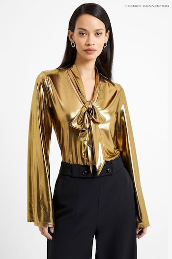 French Connection Ronja Liquid Metallic Gold Blouses (566156) | £55