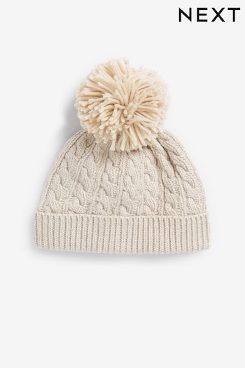 Oatmeal Baby Cable Knitted Hat with Pom Pom (0mths-2yrs) (566401) | £6