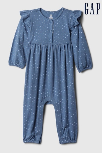 Gap Blue Organic Cotton Flutter Long Sleeve Sleepsuit (Newborn-24mths) (566470) | £15