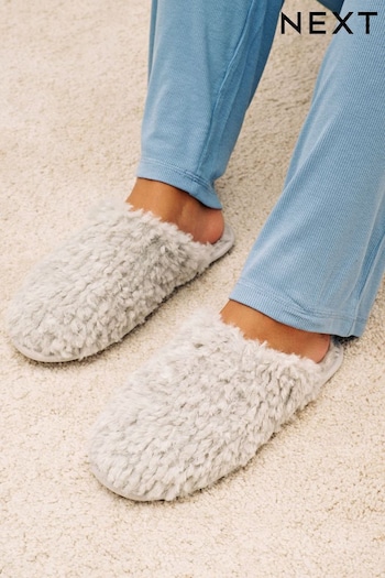 Grey Recycled Faux Fur Cosy Mule Slippers (566508) | £12
