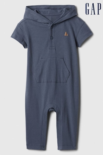 Gap Blue Brannan Bear Short Sleeve Hooded Baby Sleepsuit (Newborn-24mths) (566526) | £20