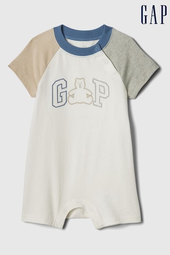 Gap White Logo Short Sleeve Baby Rompersuit (Newborn-24mths) (566543) | £15
