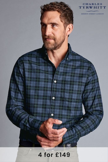 Charles Tyrwhitt Green Overcheck Slim Fit Non-iron Twill Shirt (566580) | £65