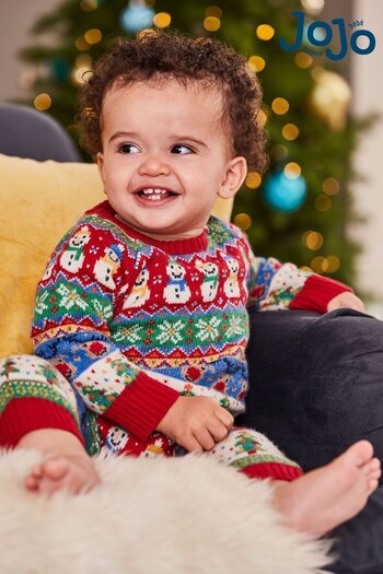 JoJo Maman Bébé Multi Christmas Fairisle Knitted Baby All-In-One (566620) | £26