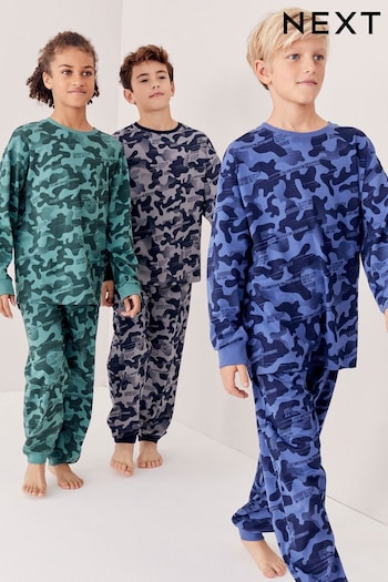 Grey/Blue/Green Camouflage 3 Pack Long Sleeve Pyjamas (3-16yrs) (566700) | £27 - £35