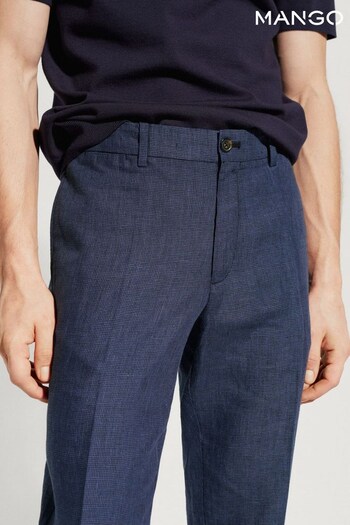 Mango Slim Fit Blue Linen Trousers (566885) | £60
