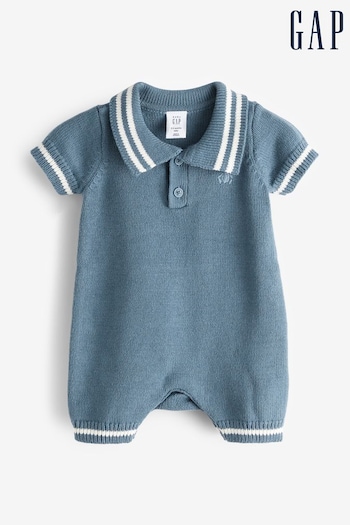 Gap Blue Brannan Bear HD9636 Knitted Short Sleeve Collared Rompersuit (Newborn-24mths) (566925) | £20