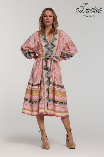 Devotion Twins Pink Porto Timoni Tiered Midi Dress (567019) | £380