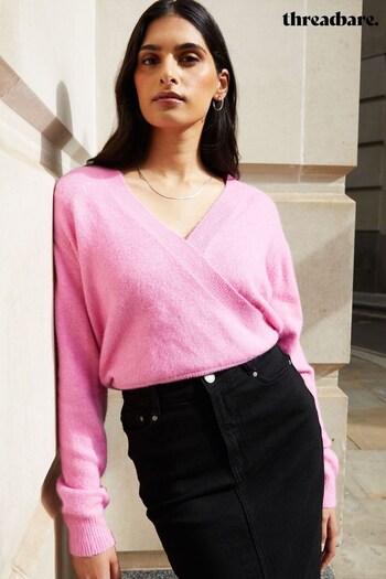 Threadbare Pink Wrap Front Knitted Jumper (567166) | £26